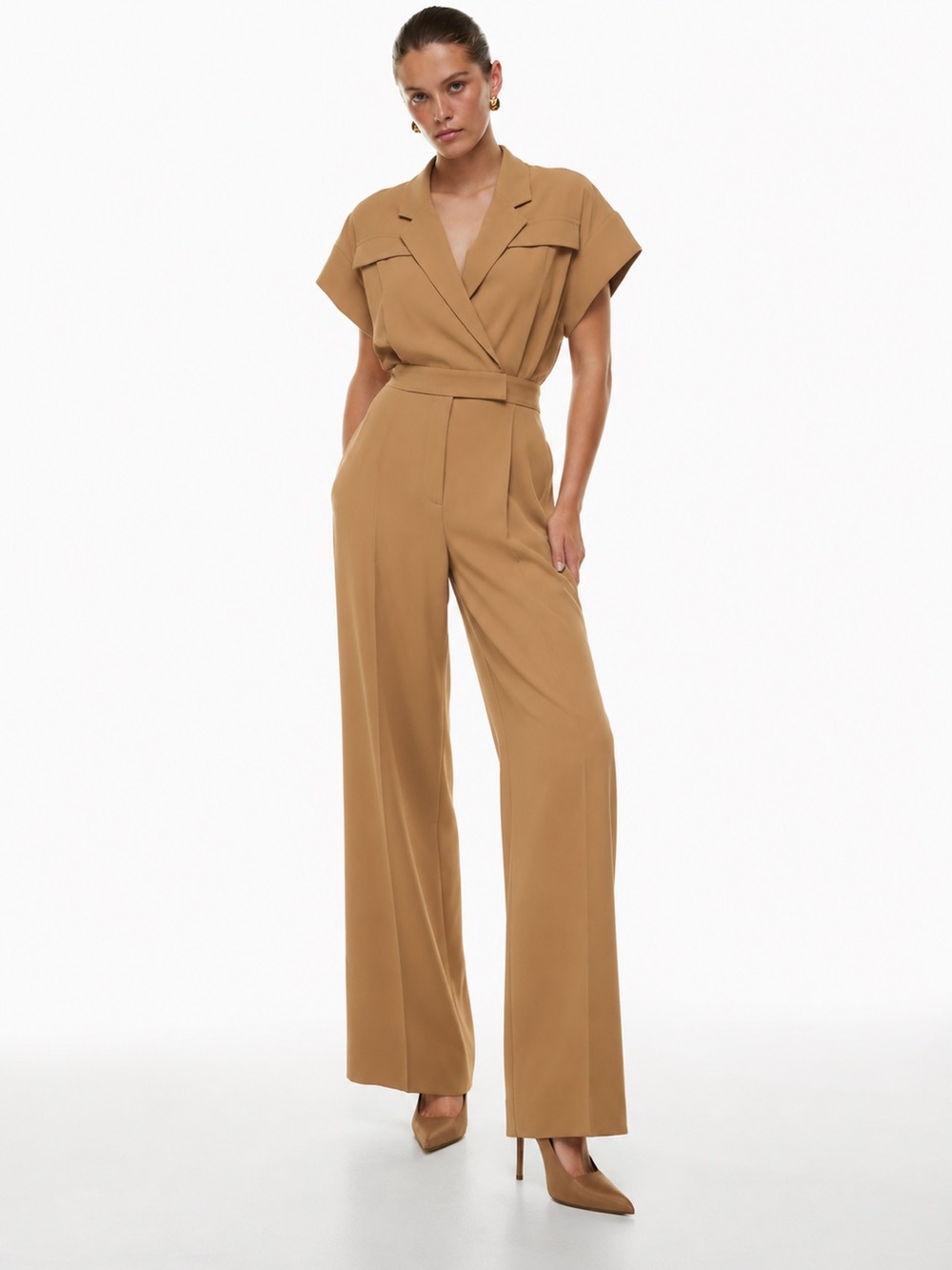 NWT Aritzia Babaton Expectations Jumpsuit Saville Tan Camel Size 4